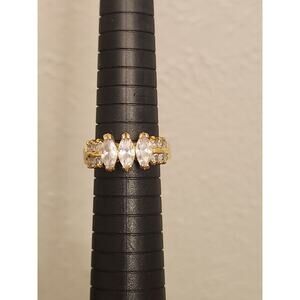 14k Gold Ring Sz 9 ( Gold Plated) Engagement‎ Oval-Cut Moissanite Signed Vintage